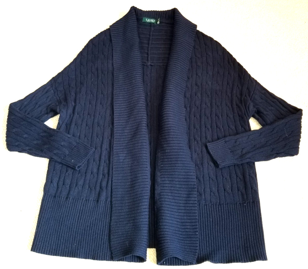 Womens Sweater-LAUREN RALPH LAUREN-navy cotton cable-knit open Old Money-L/XL